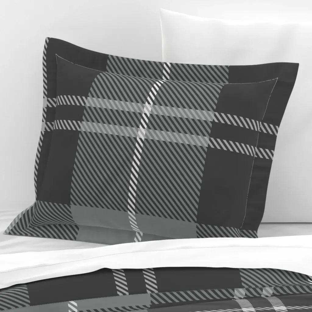 Gray Tartan Flanged Cushion Cover - Dark Grey, Cotton Sateen product
