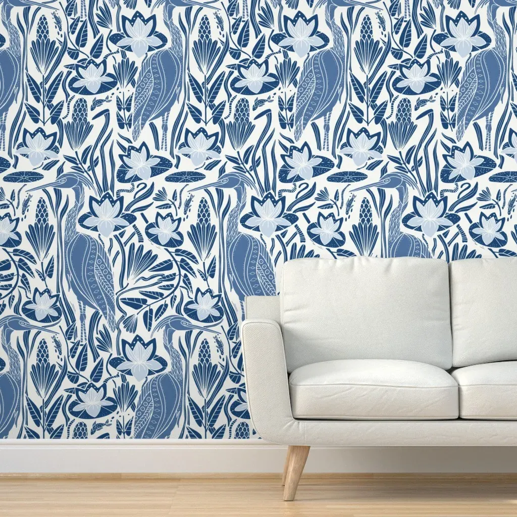 Great Blue Heron Large Peel and Stick Wallpaper - Dark Blue product