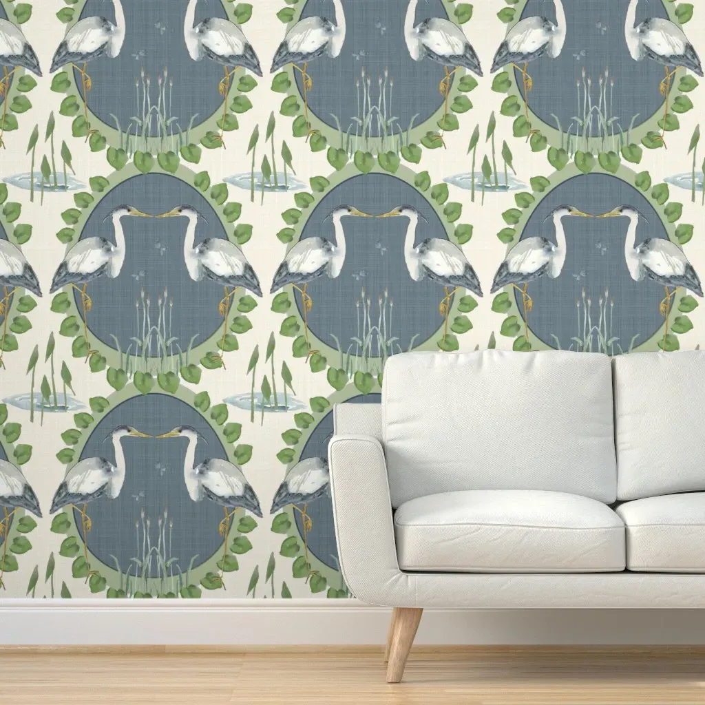 Great Blue Heron Peel and Stick Wallpaper - Beige, Green product