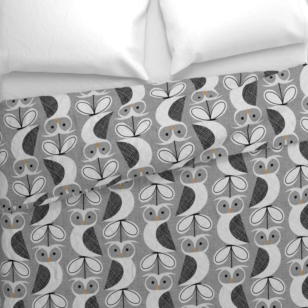 Great Horned Owl Large Duvet Cover - Grey alternate view