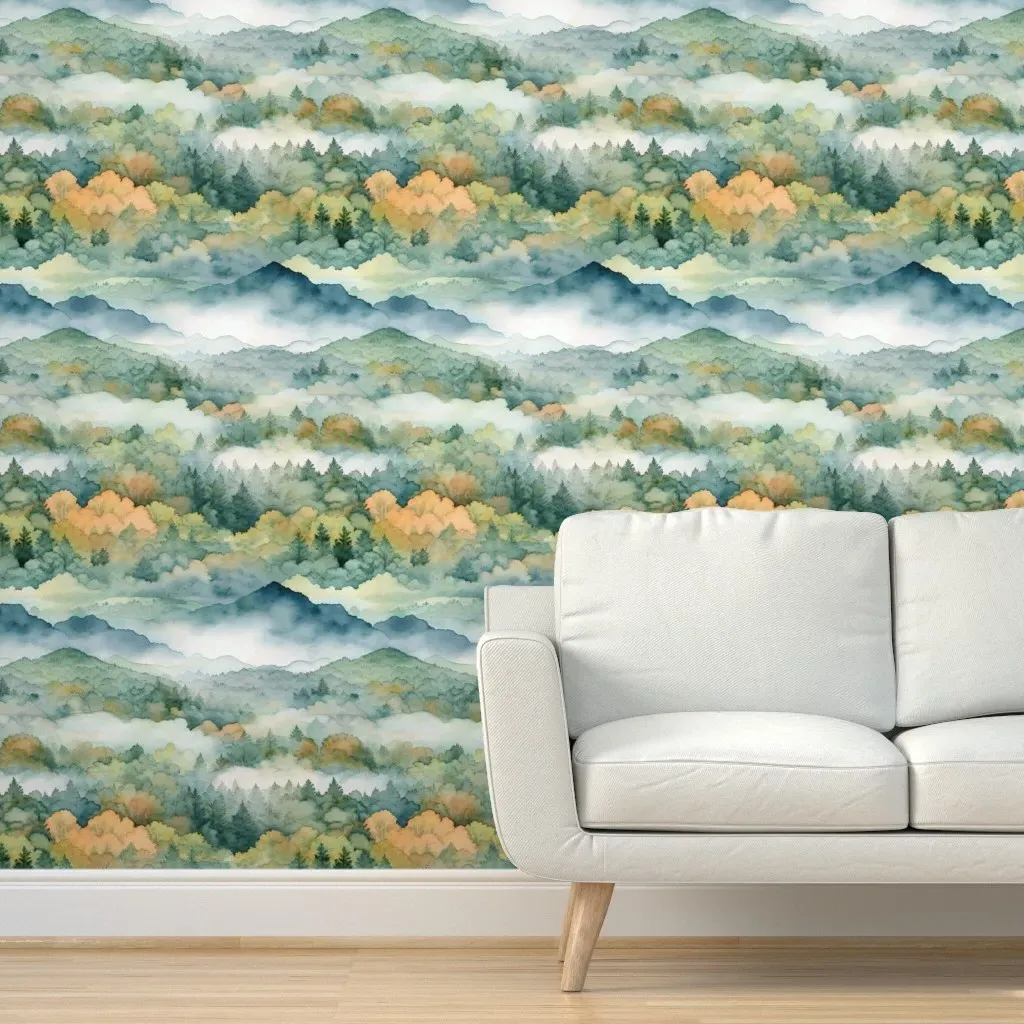 Great Smokey Mountains Landscape Peel and Stick Wallpaper - Teal product