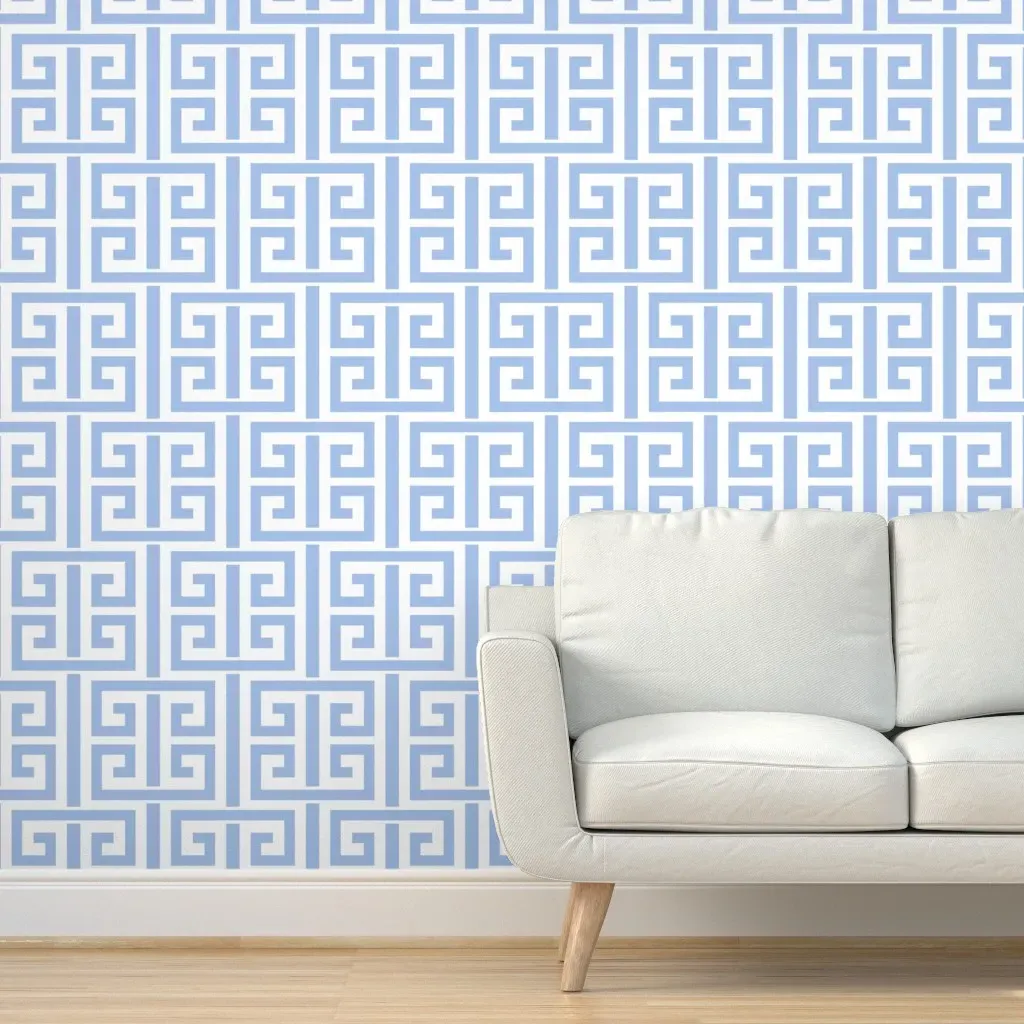 Greek Key Peel and Stick Wallpaper - Windsurfer Blue, White product