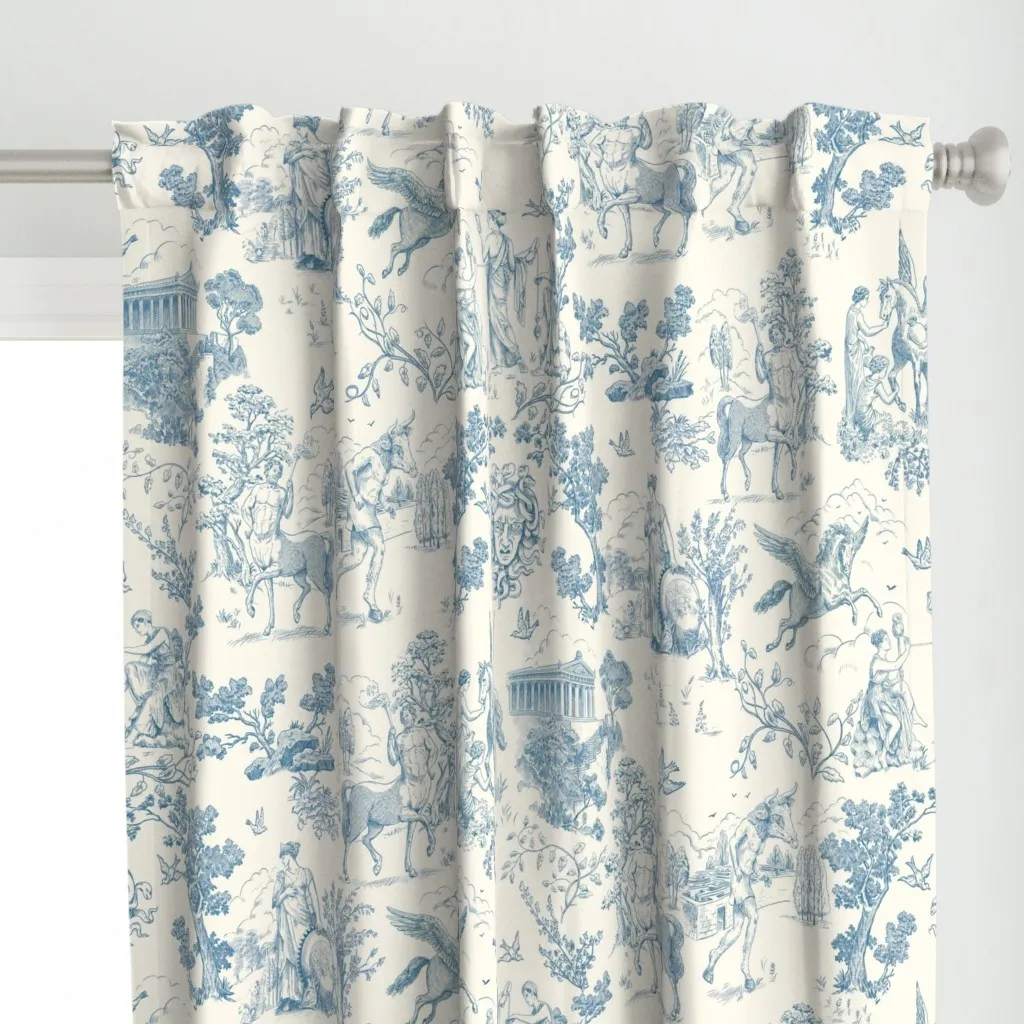Greek Mythology Toile Curtain Panel - Blue alternate view