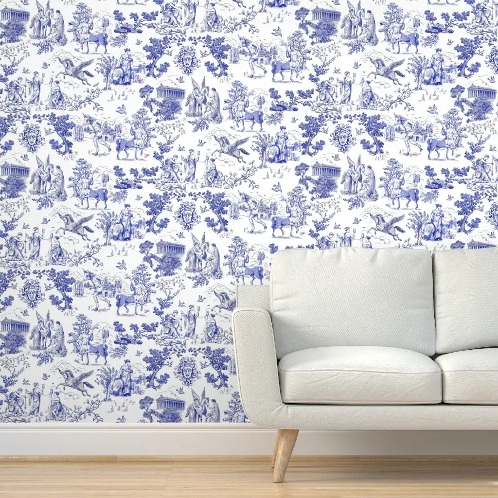 Greek Mythology Toile Peel and Stick Wallpaper - Navy Blue product