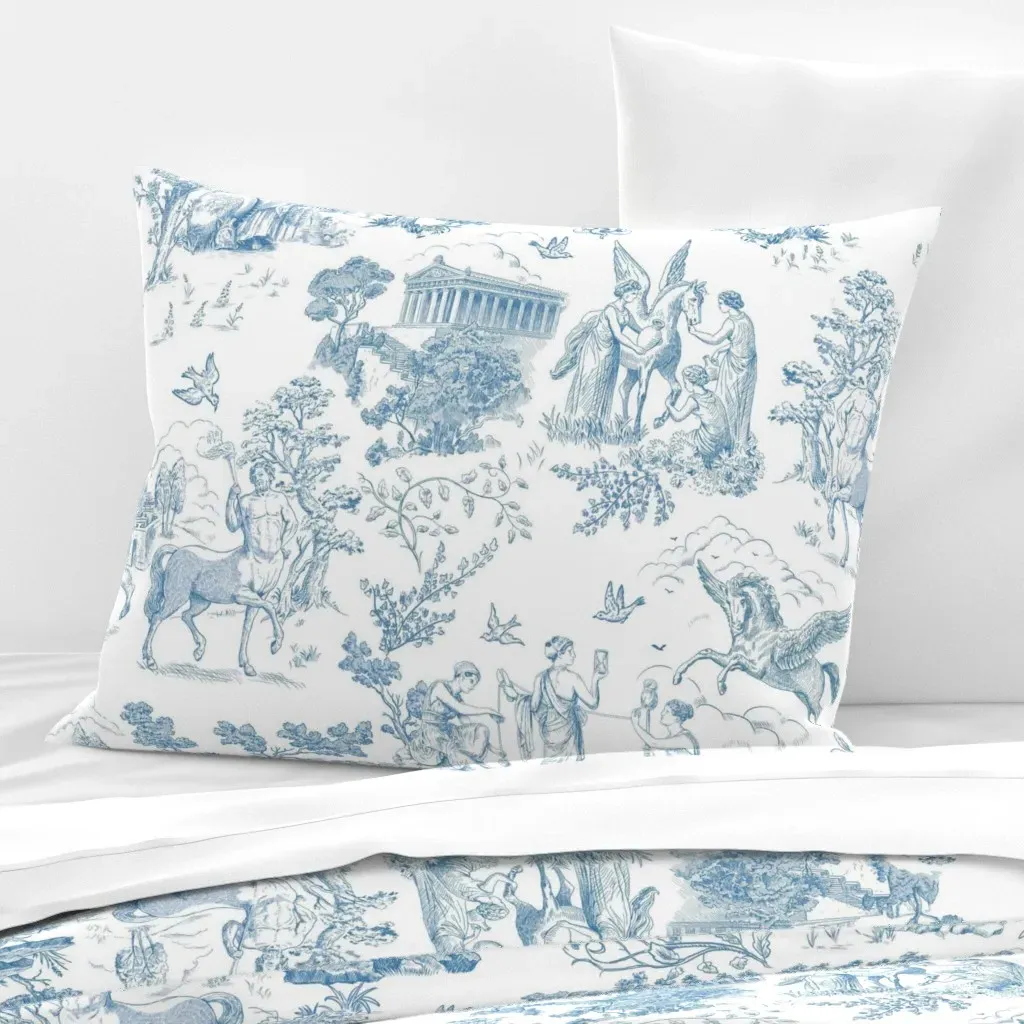 Greek Mythology Toile Standard Pillow Cover - Blue, Cotton Sateen product
