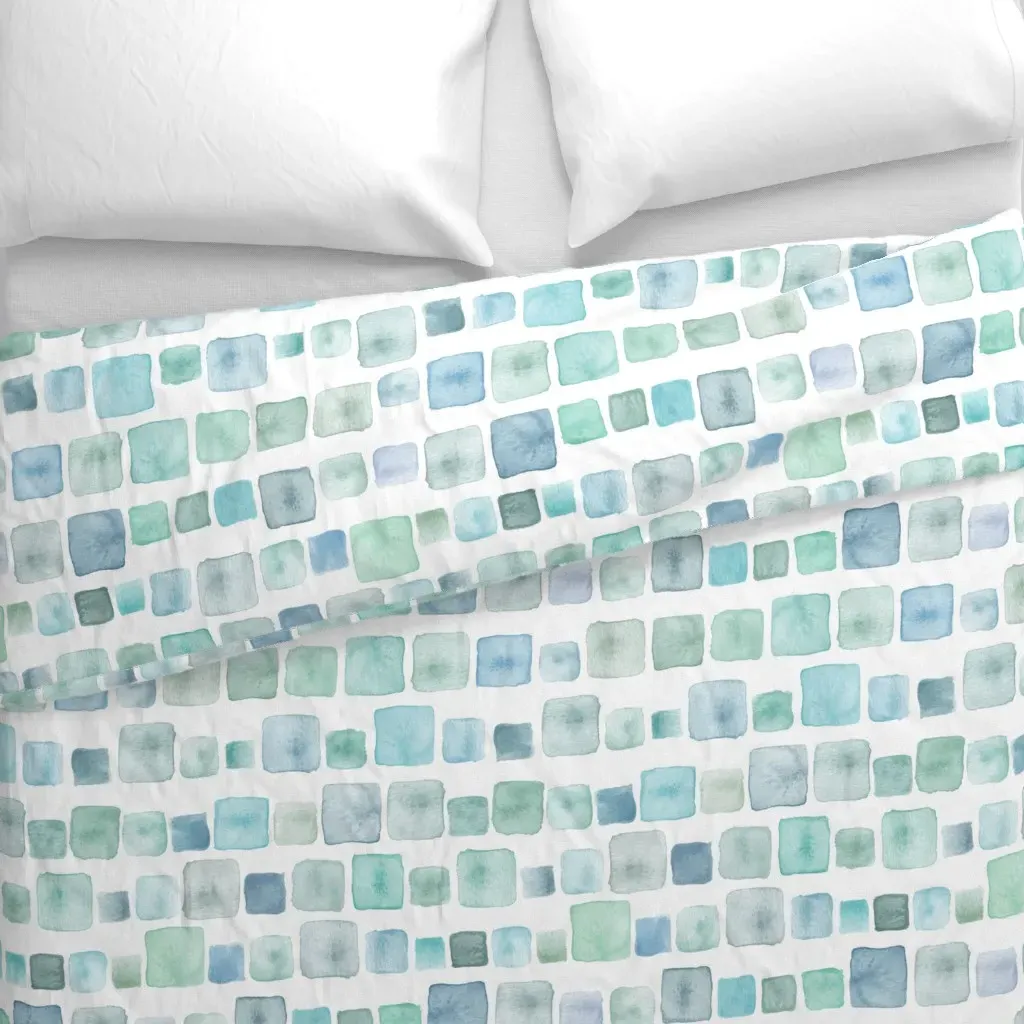 Green and Blue Squares Duvet Cover - Aqua alternate view