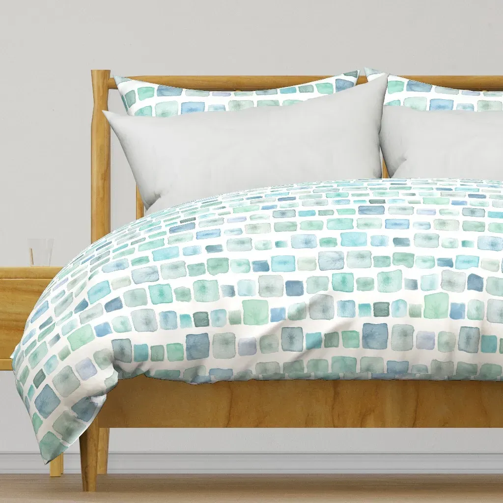 Green and Blue Squares Duvet Cover - Aqua product