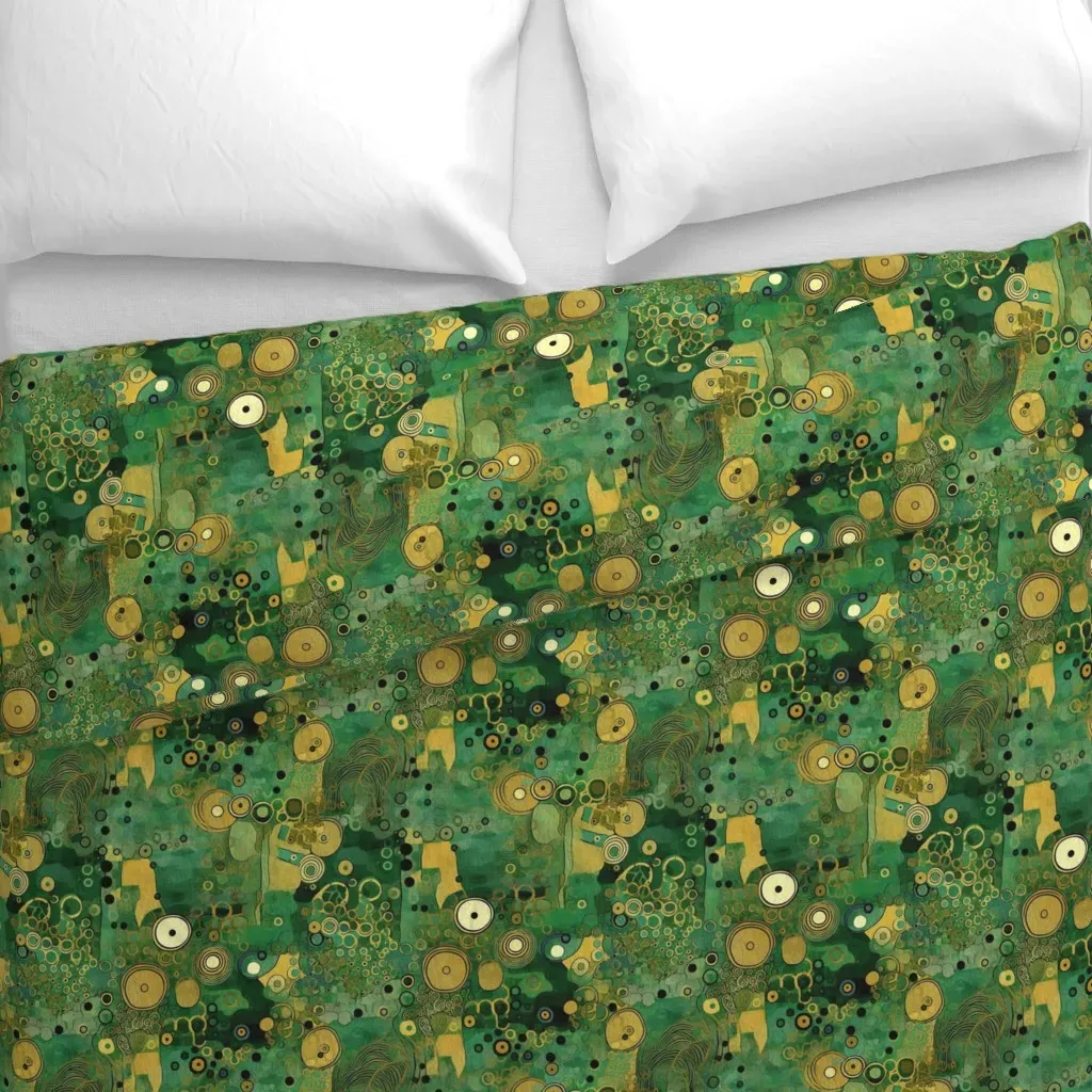Green and Gold Spiral Circle Duvet Cover - Emerald Green alternate view