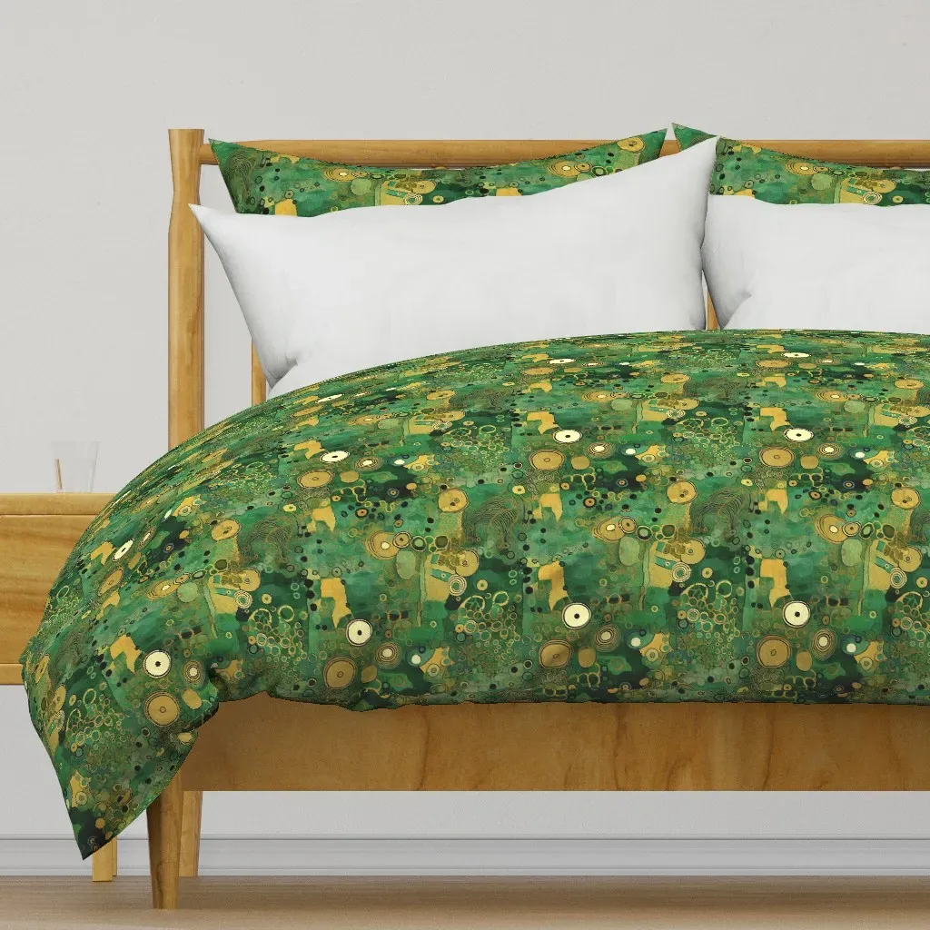 Green and Gold Spiral Circle Duvet Cover - Emerald Green product