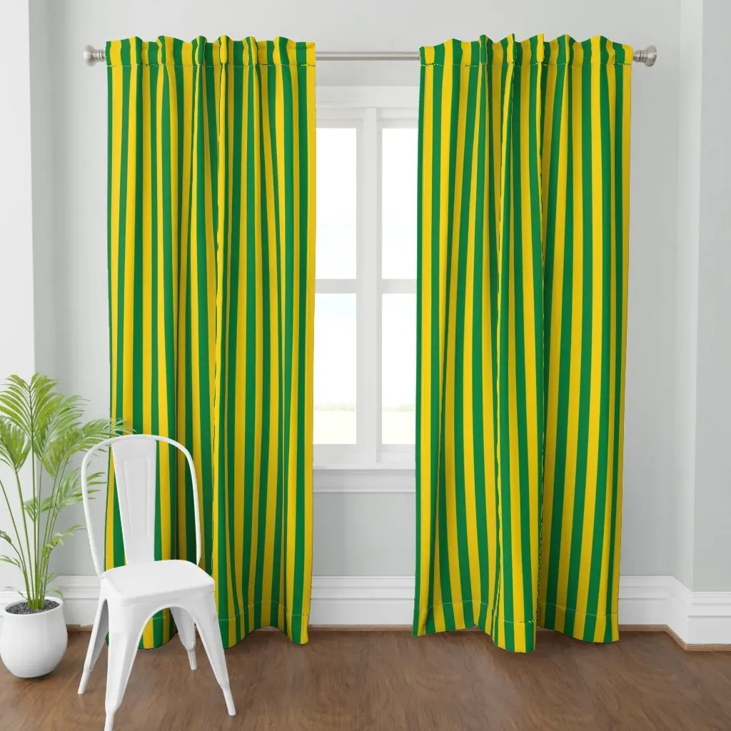 Green and Yellow Stripe Curtain Panel product