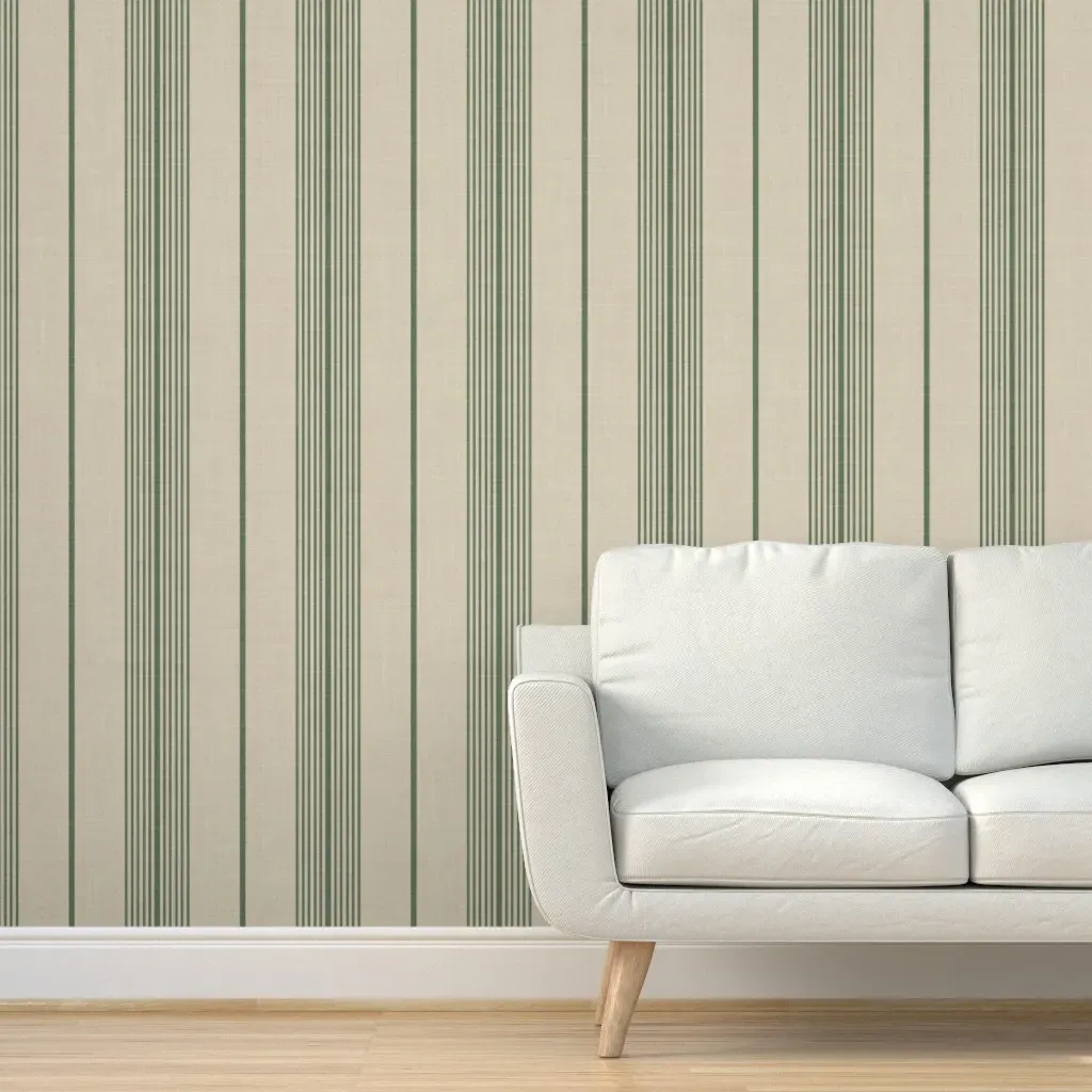 Green & Cream Ticking Stripe Peel and Stick Wallpaper - Green product