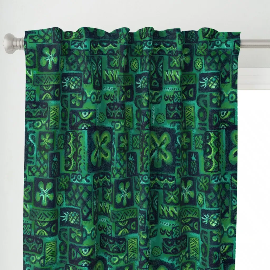 Green Flower Curtain Panel - Emerald Green alternate view