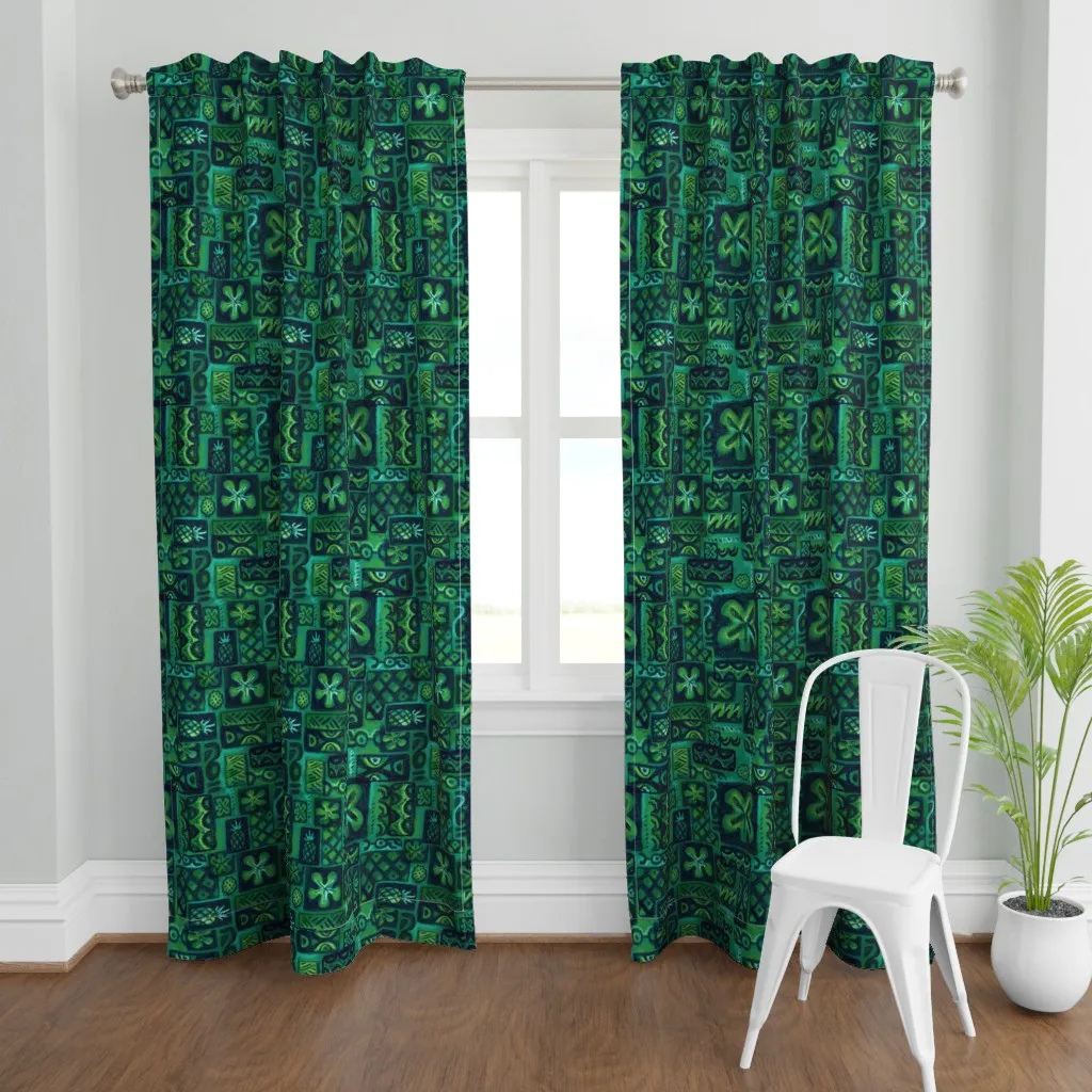 Green Flower Curtain Panel - Emerald Green product