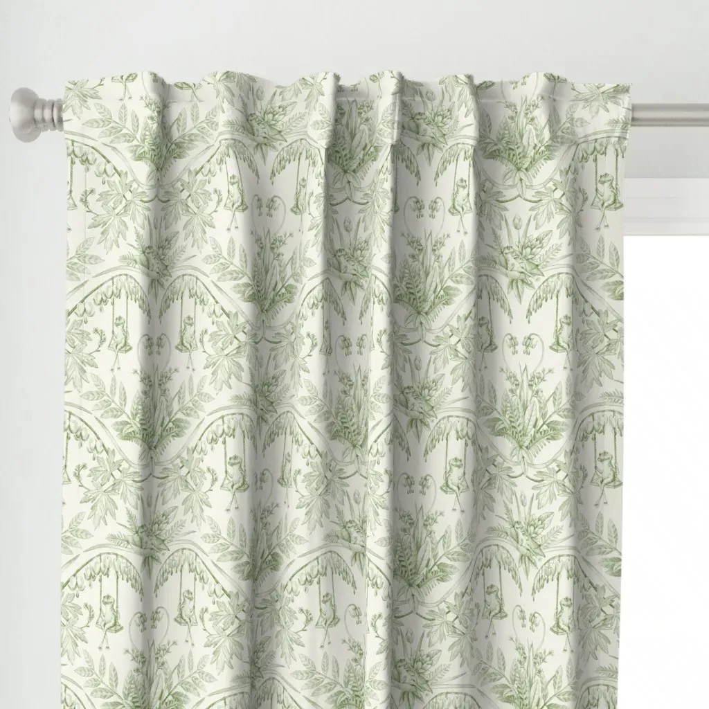 Green Frogs In A Flower Curtain Panel - Sage Green alternate view