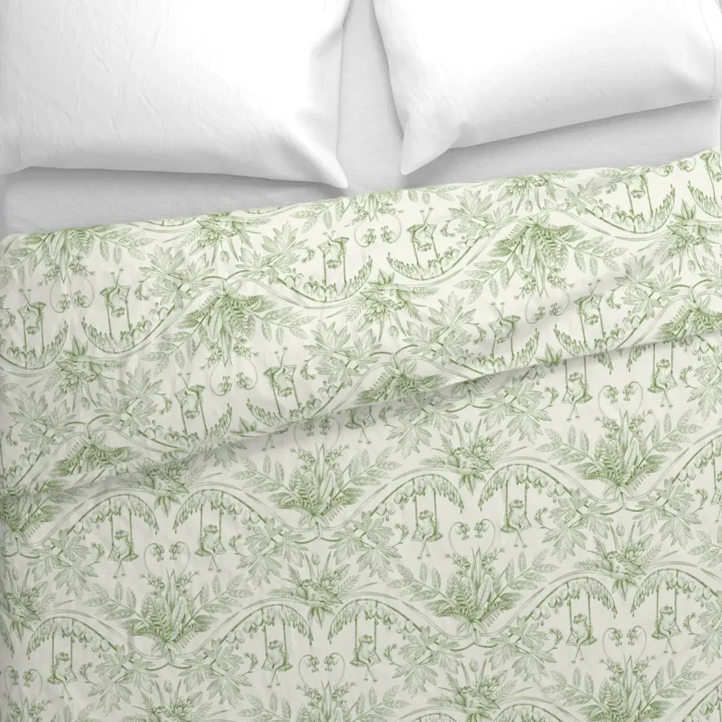 Green Frogs In A Flower Garden Duvet Cover - Sage Green alternate view