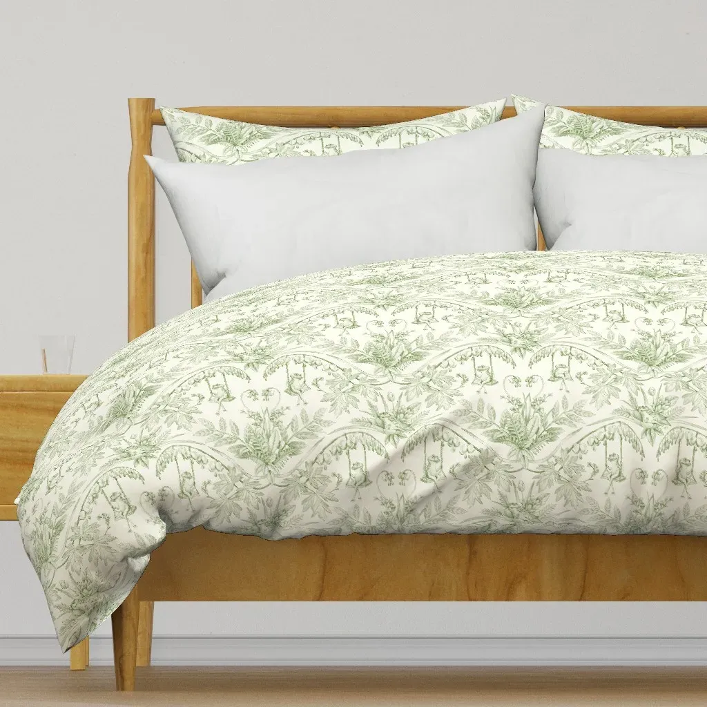 Green Frogs In A Flower Garden Duvet Cover - Sage Green product
