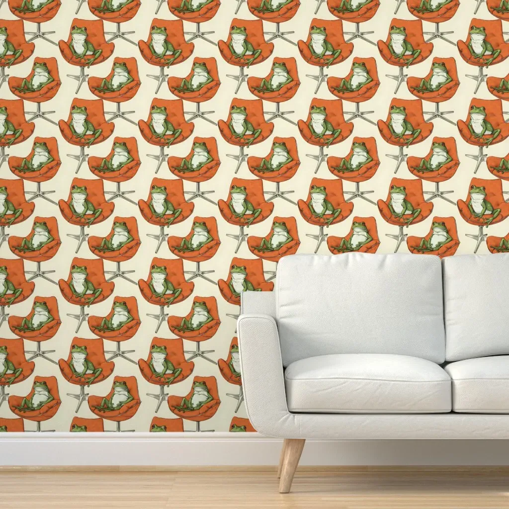 Green Frogs Saucer Chairs Peel and Stick Wallpaper - Orange product
