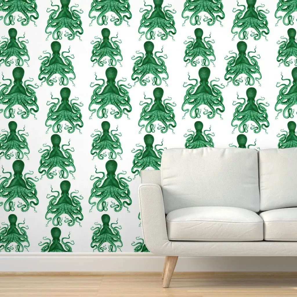 Green Octopus Verrucosus Peel and Stick Wallpaper - Emerald Green product
