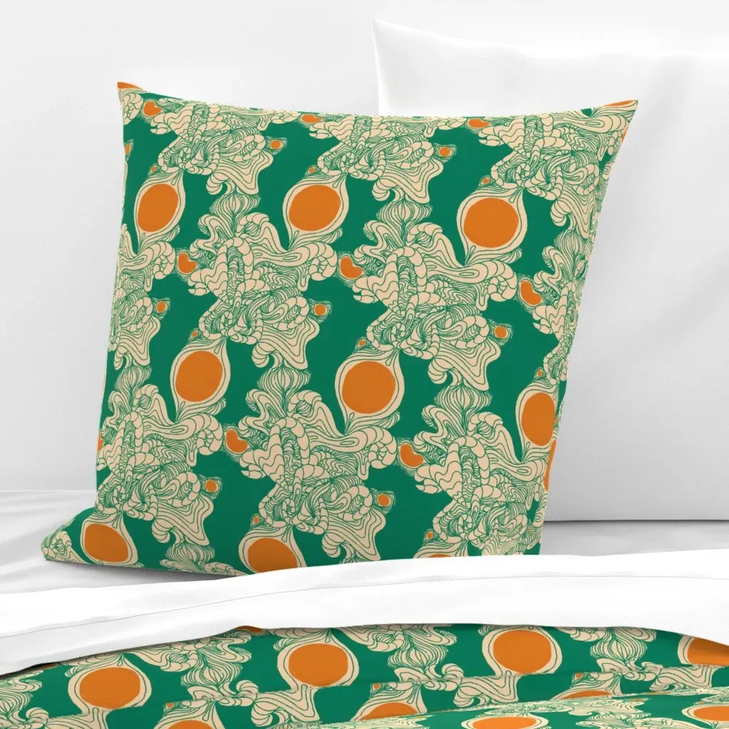 Green Orange and Taupe Swirling Egg Yolks Euro Pillow Sham product
