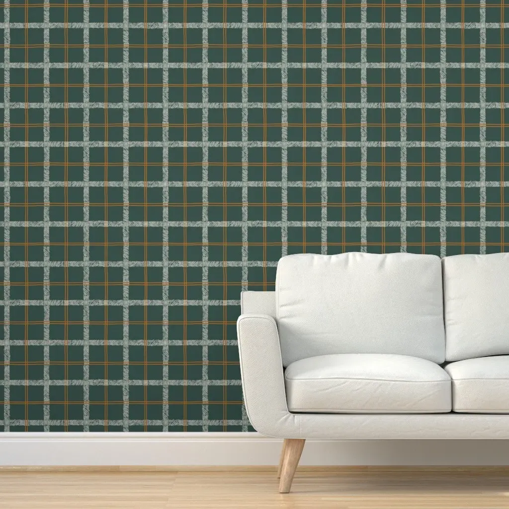 Green Tartan Plaid Peel and Stick Wallpaper - Dark Teal product