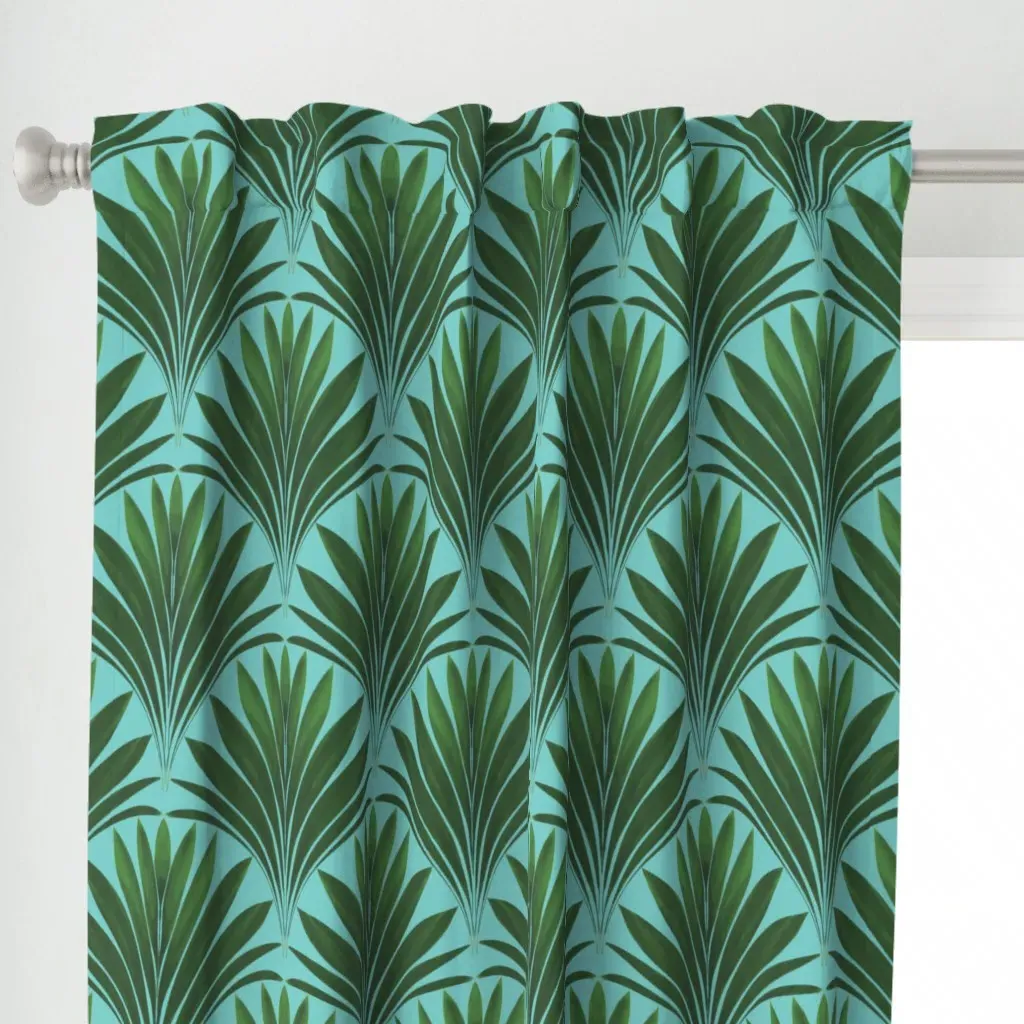 Green & Turquoise Blue Curtain Panel - Green alternate view