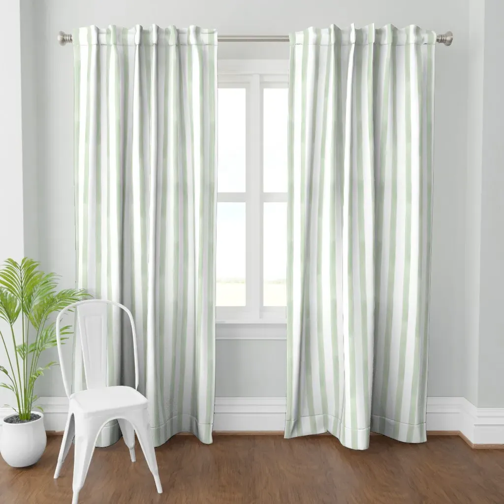 Green Watercolor Stripes Curtain Panel - Sage Green product