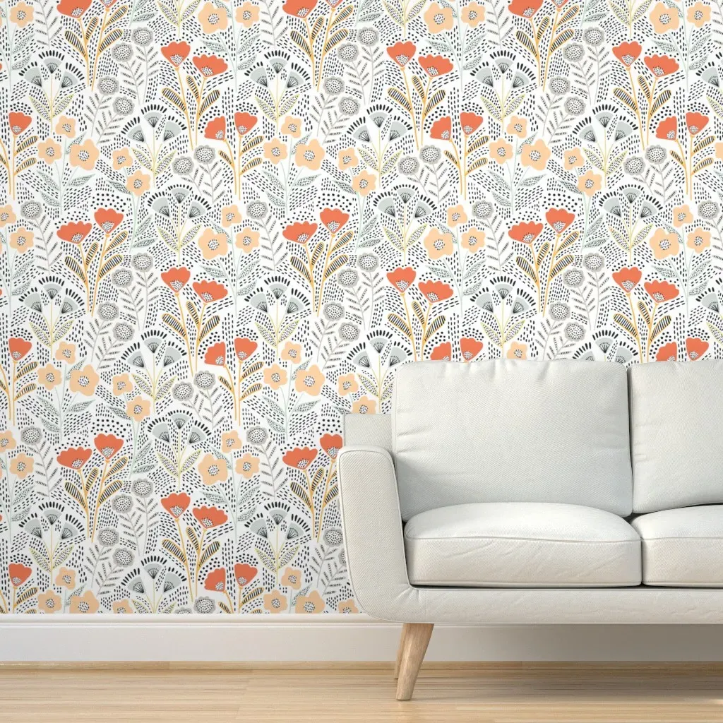 Greta Peel and Stick Wallpaper - Orange, White, Gray product