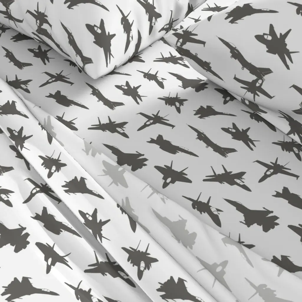 Grey Fighter Jets Large Queen Sheet Set alternate view