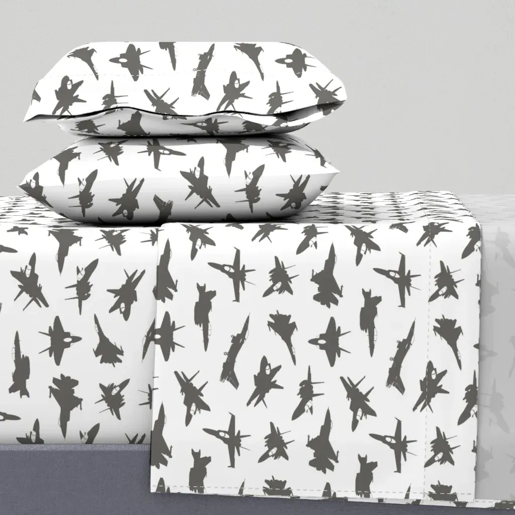 Grey Fighter Jets Large Queen Sheet Set product