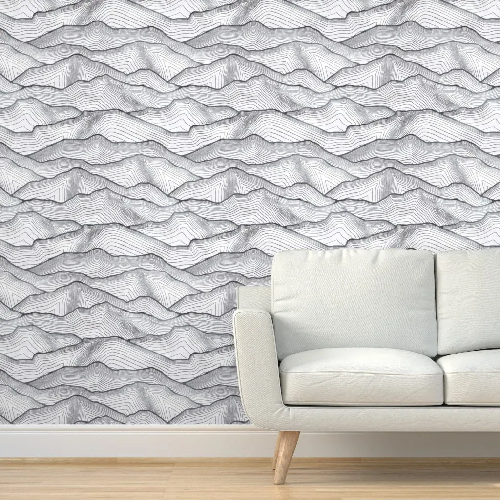 Grey Mountain Lines Peel and Stick Wallpaper - Black product