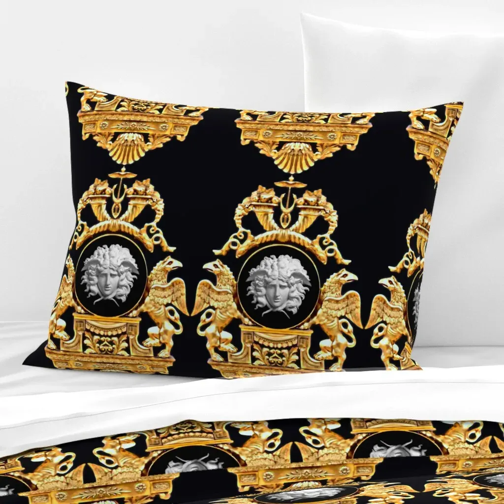 Griffon Gryphon Medusa Victorian Baroque Caduceus Snake Standard Pillow - Gold, Cotton Sateen product