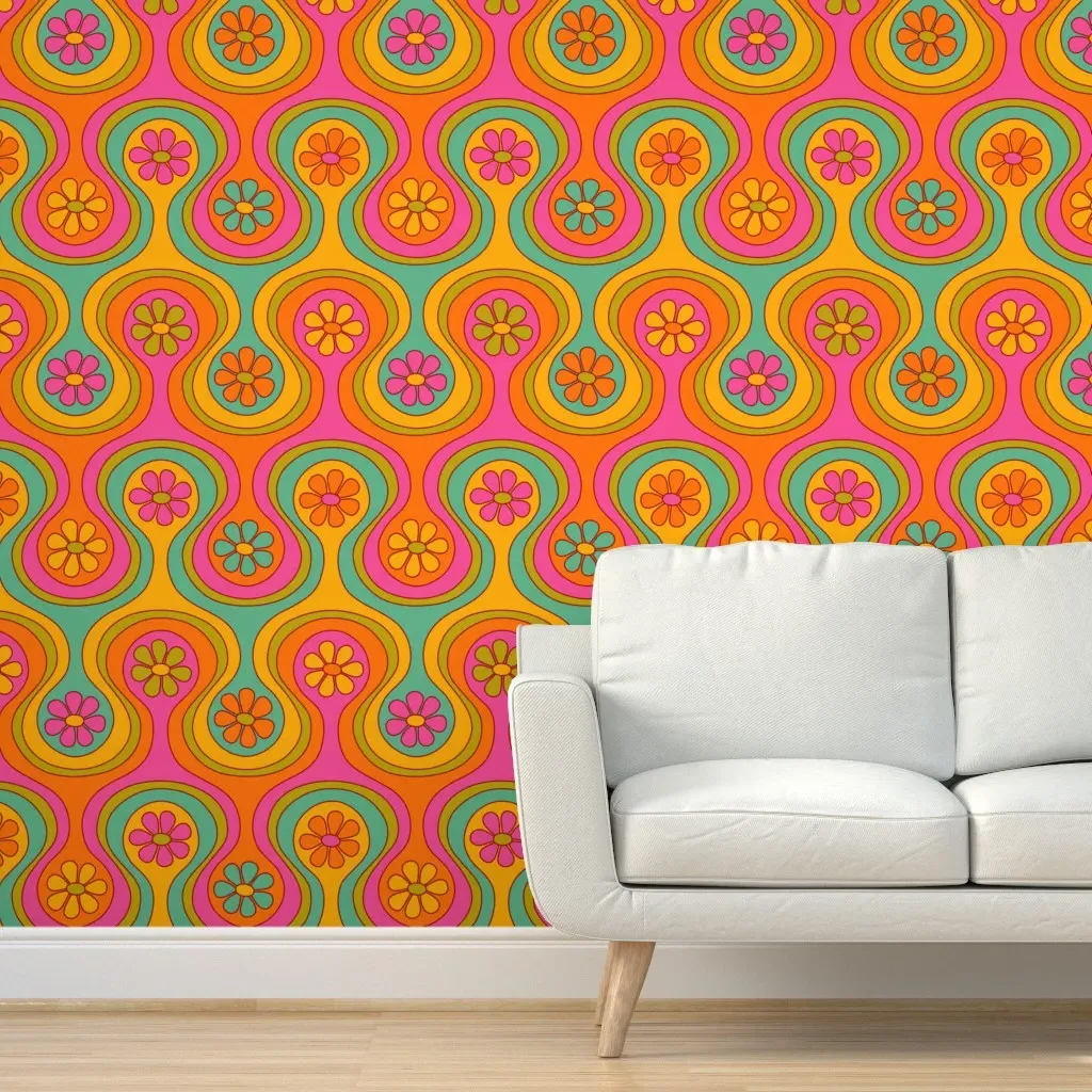 Groovy 60S Flower Peel and Stick Wallpaper - Orange product