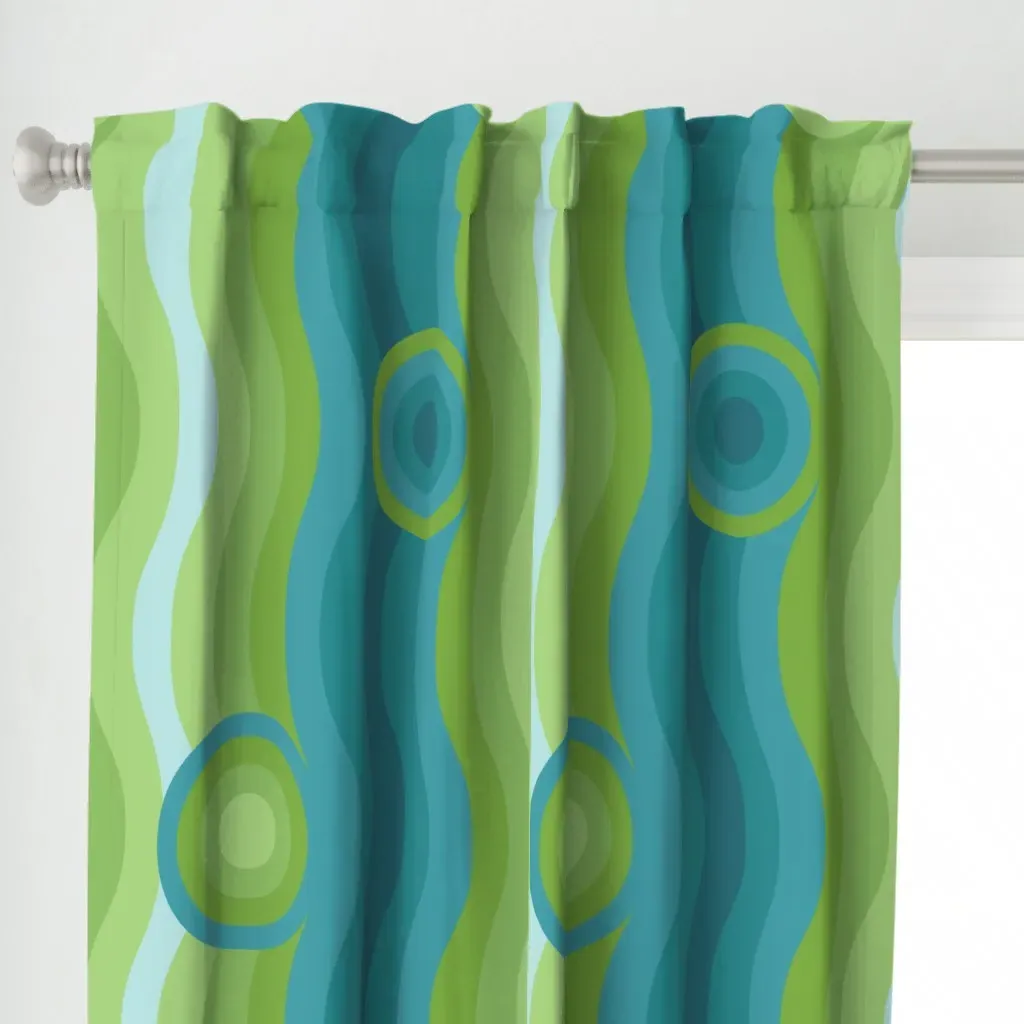 Groovy 70s Wavy L-Shaped Curtain Panel - Teal alternate view
