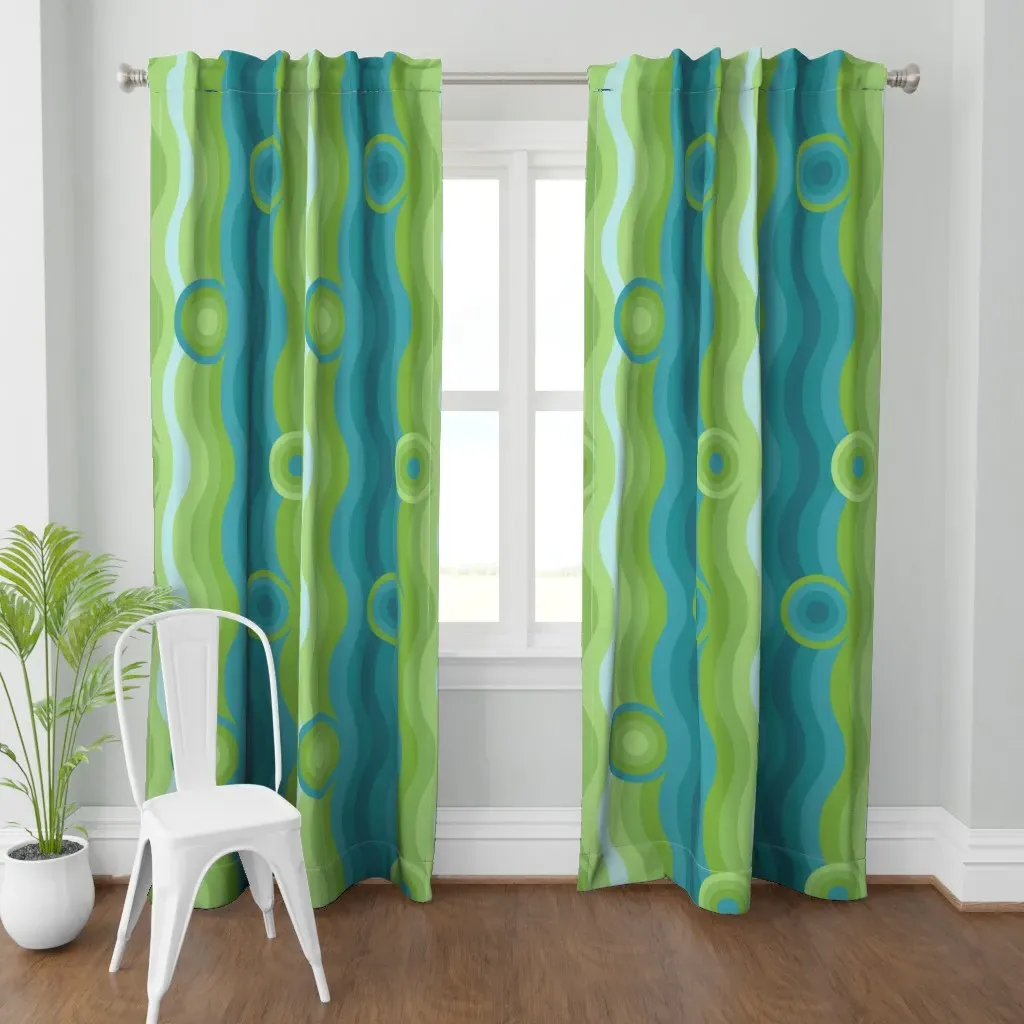 Groovy 70s Wavy L-Shaped Curtain Panel - Teal product