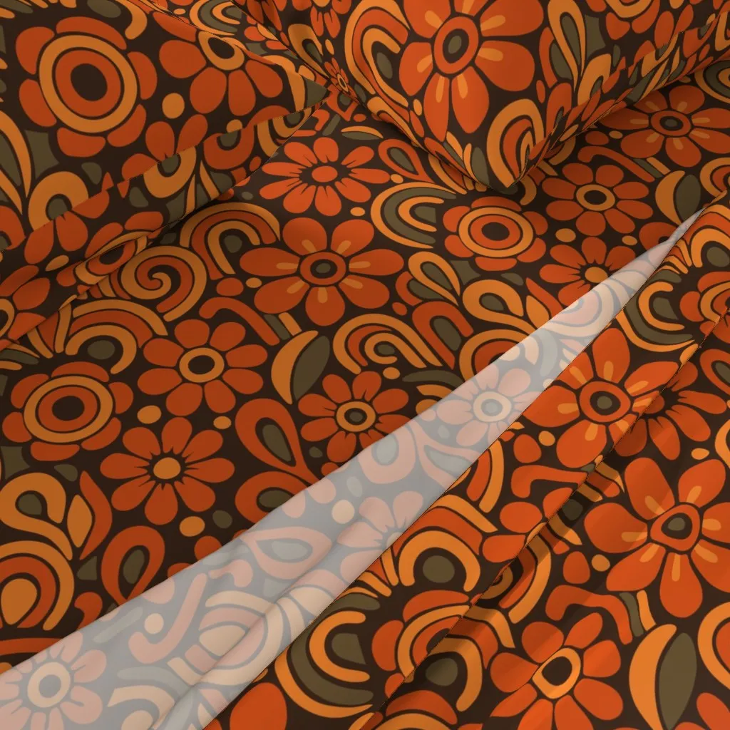 Groovy Bloomscape Full Sheet Set - Orange alternate view