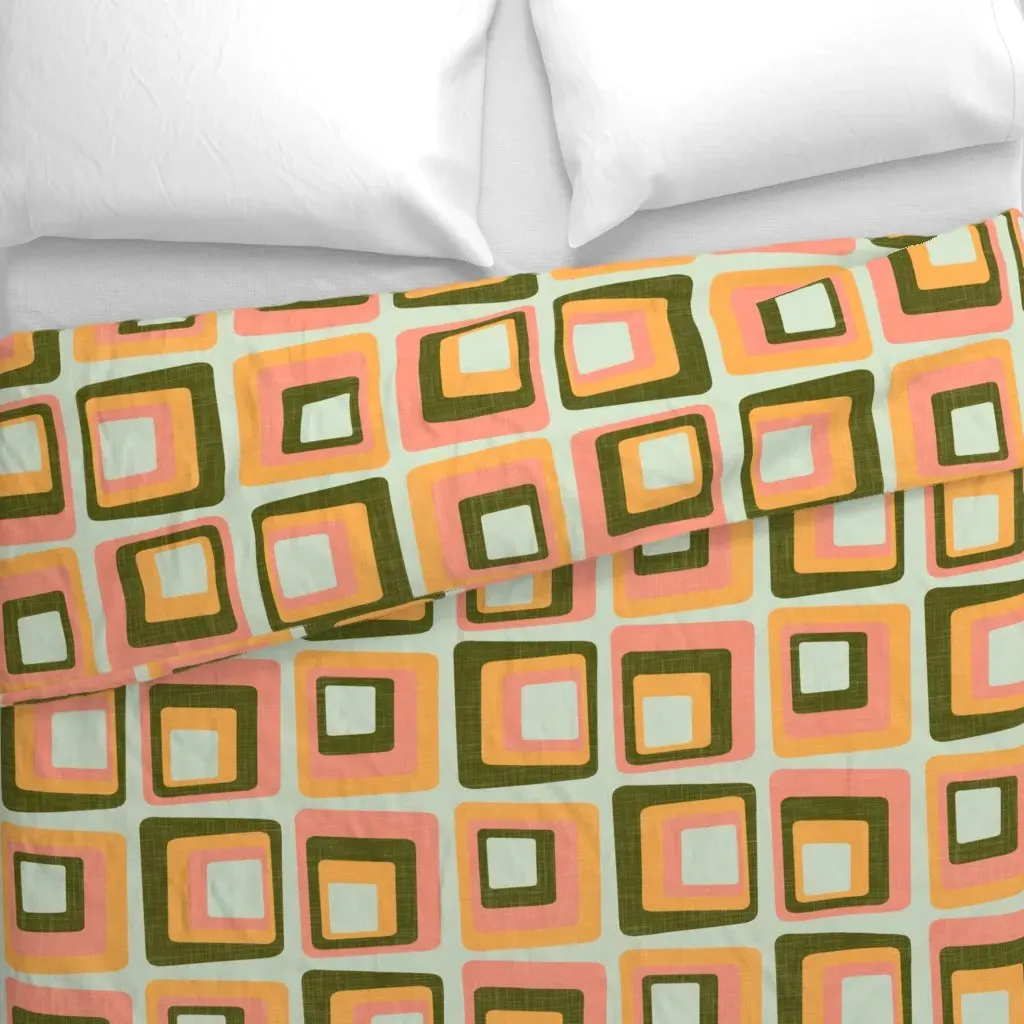 Groovy Coastal 1970s Retro Duvet Cover - Olive Green alternate view