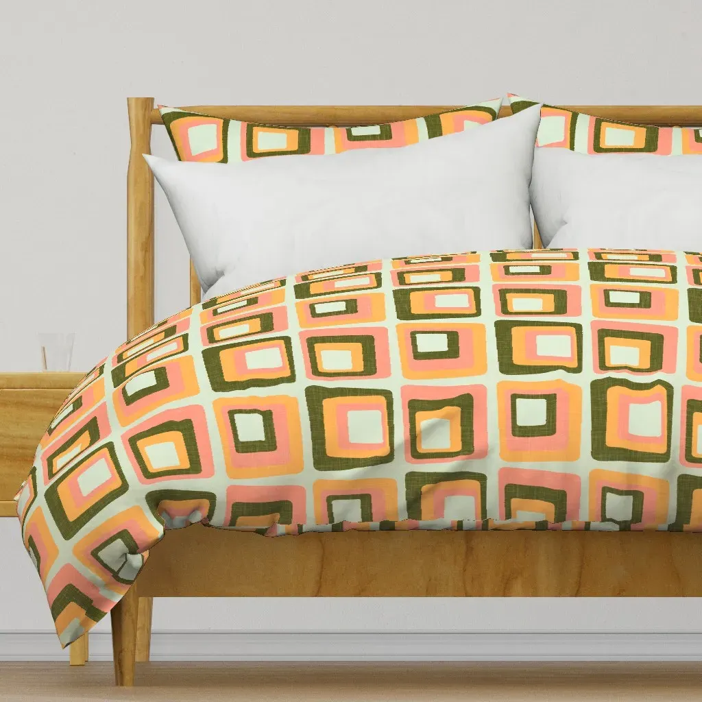 Groovy Coastal 1970s Retro Duvet Cover - Olive Green product