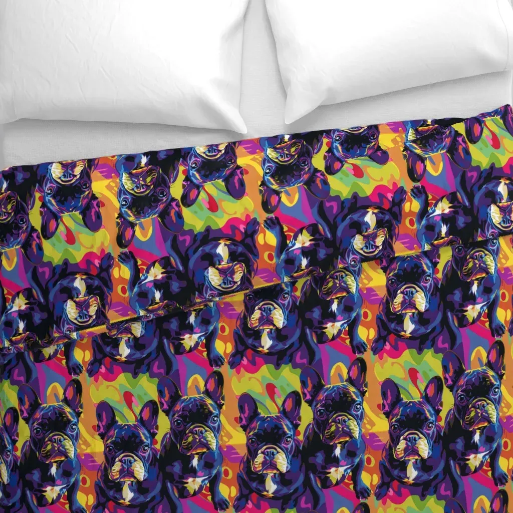 Groovy French Bull Dog Duvet Cover - Dark Purple alternate view