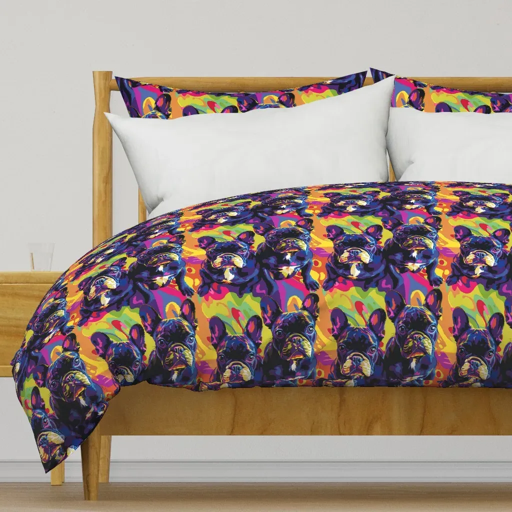 Groovy French Bull Dog Duvet Cover - Dark Purple product