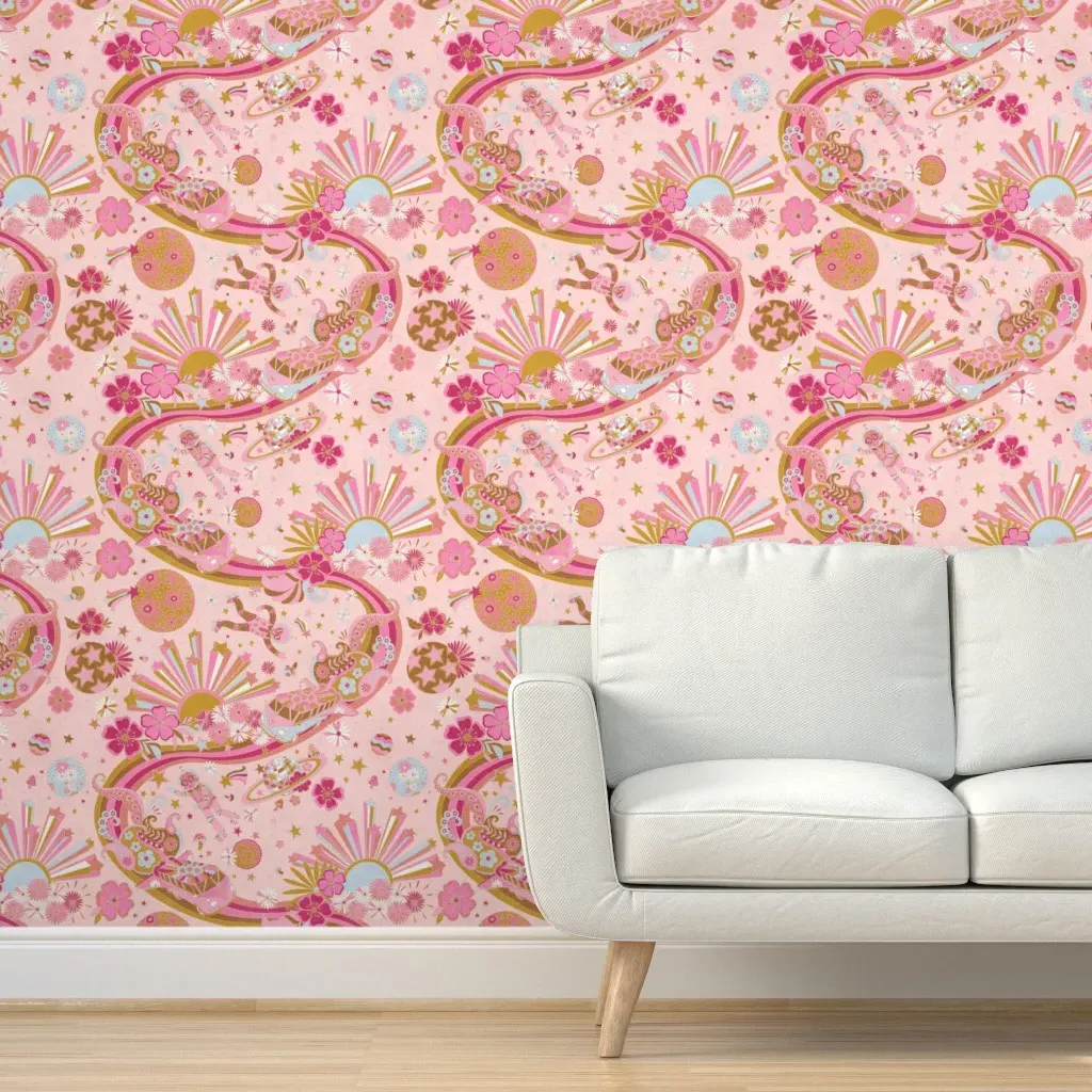 Groovy Intergalactic Adventures Peel and Stick Wallpaper - Pastel Peach product
