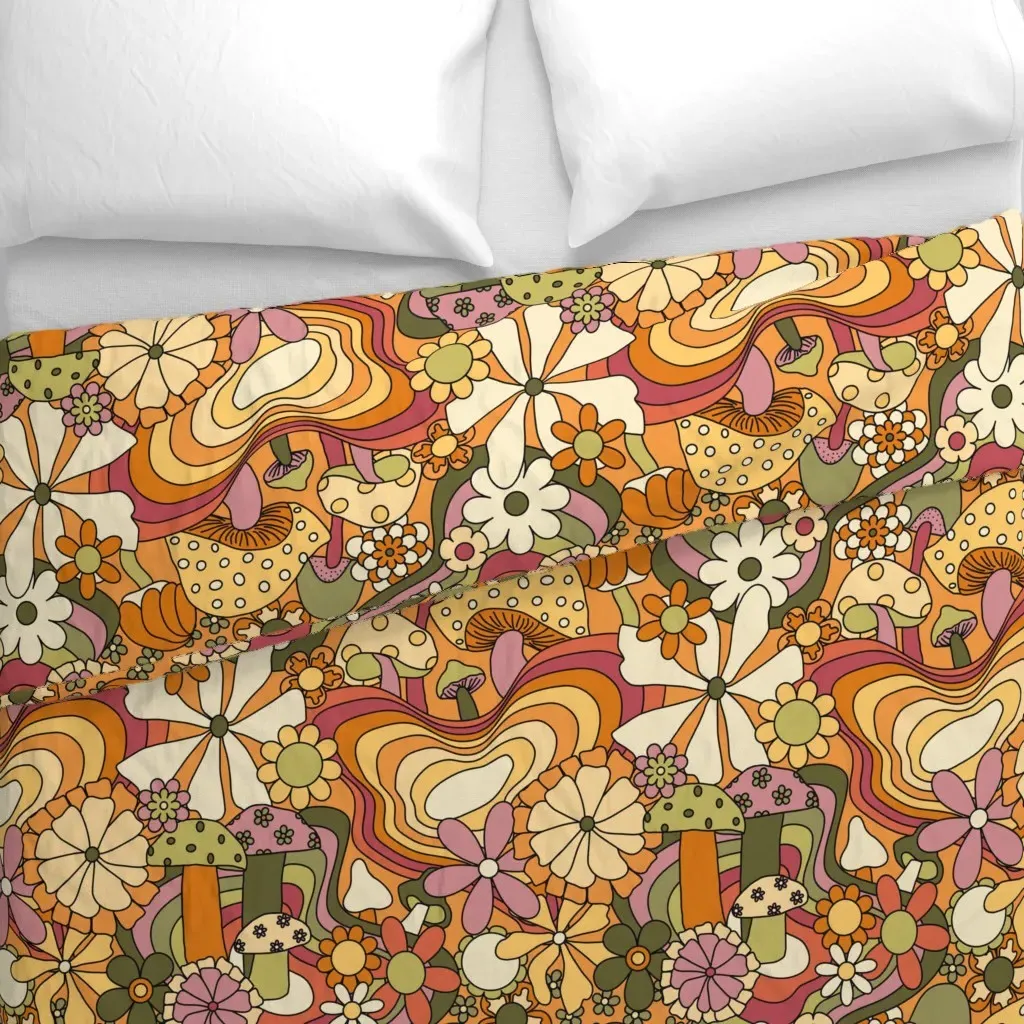 Groovy Mushroom Garden Duvet Cover - Orange alternate view