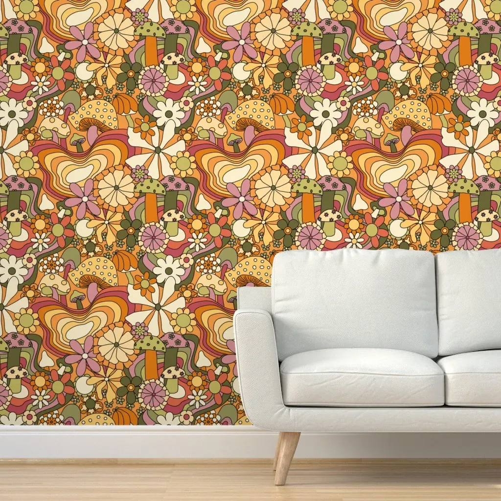 Groovy Mushroom Garden Peel and Stick Wallpaper - Orange product