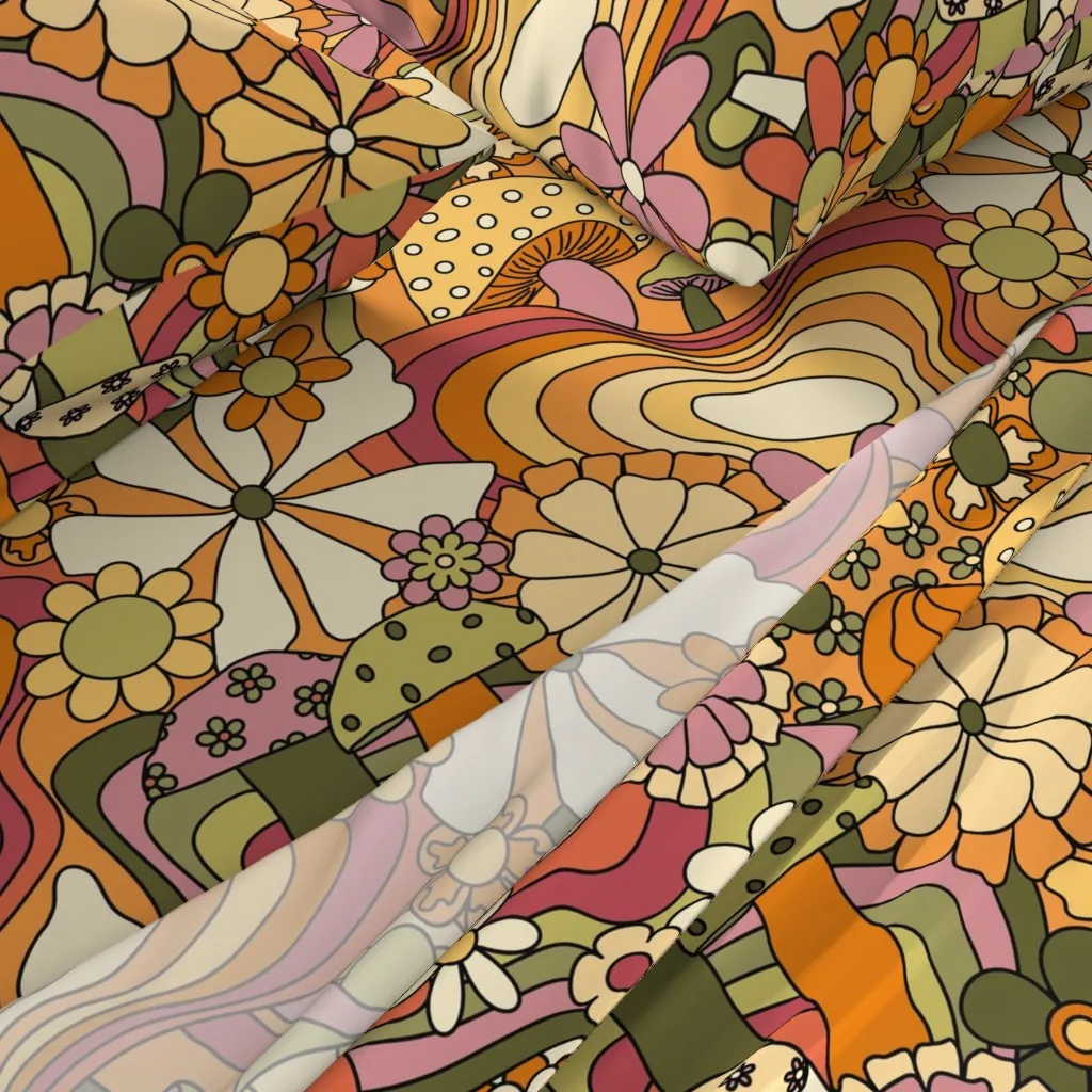 Groovy Mushroom Garden Queen Sheet Set - Orange alternate view