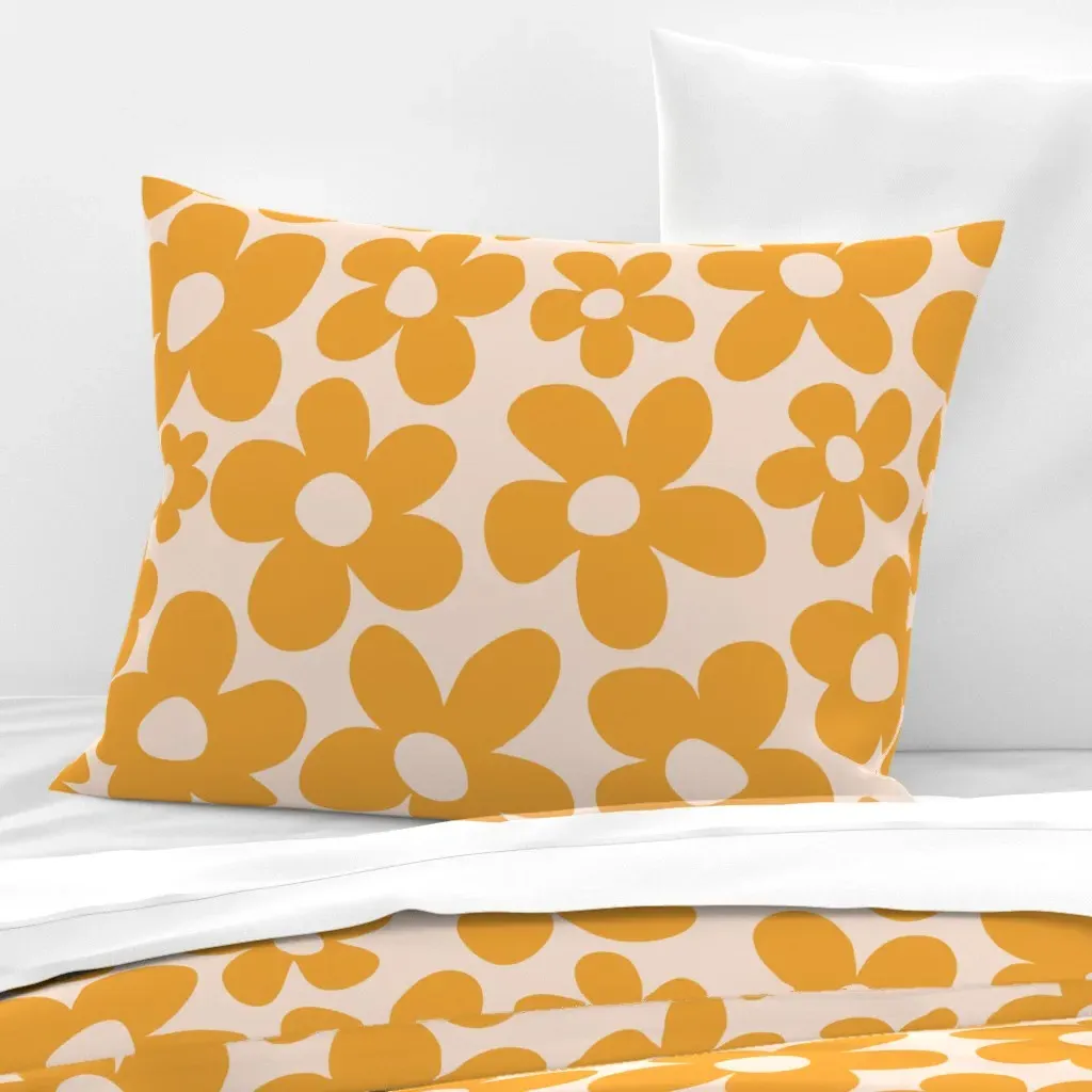 Groovy Psychedelic Flowers Standard Pillow Cover - Orange, Cotton Sateen product