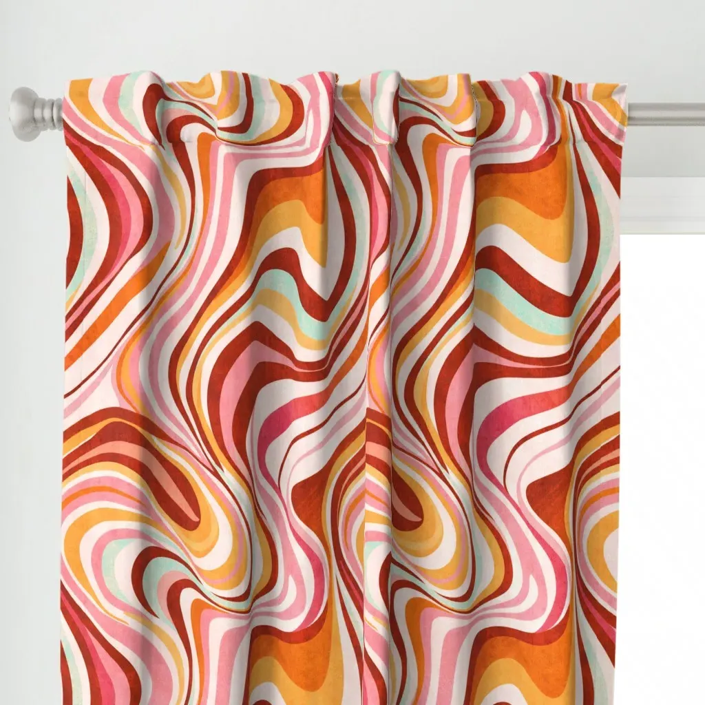 Groovy Retro Waves Curtain Panel - Orange alternate view