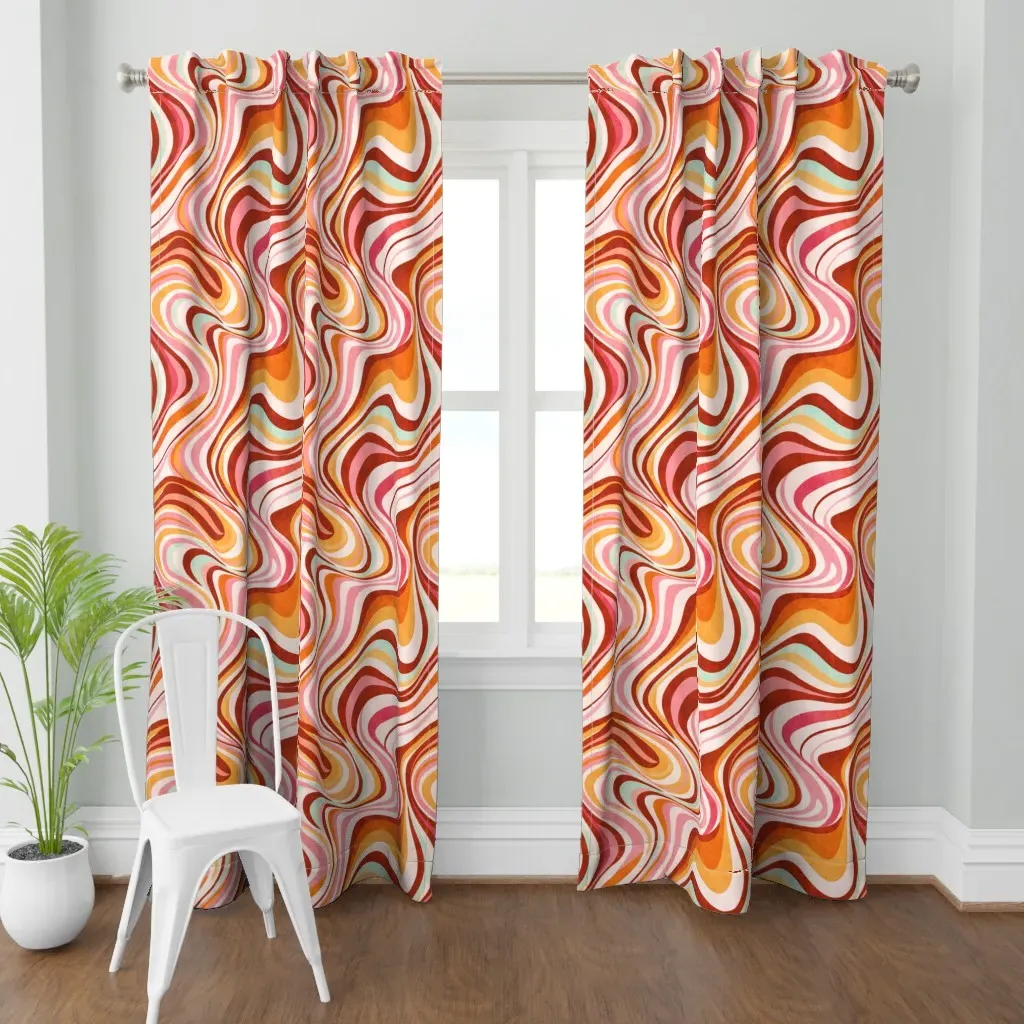 Groovy Retro Waves Curtain Panel - Orange product