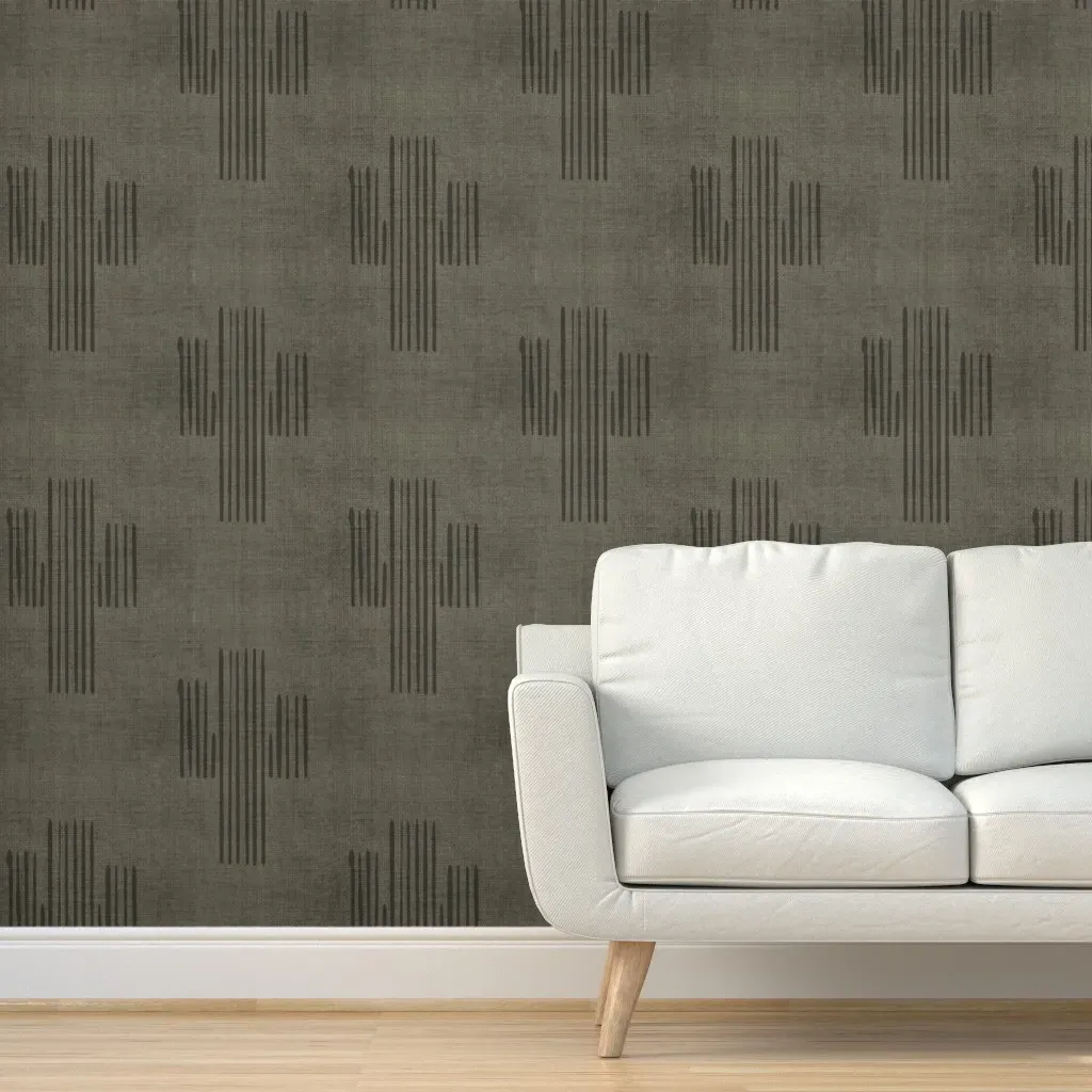 Grunge Cacti Peel and Stick Wallpaper - Dark Taupe product