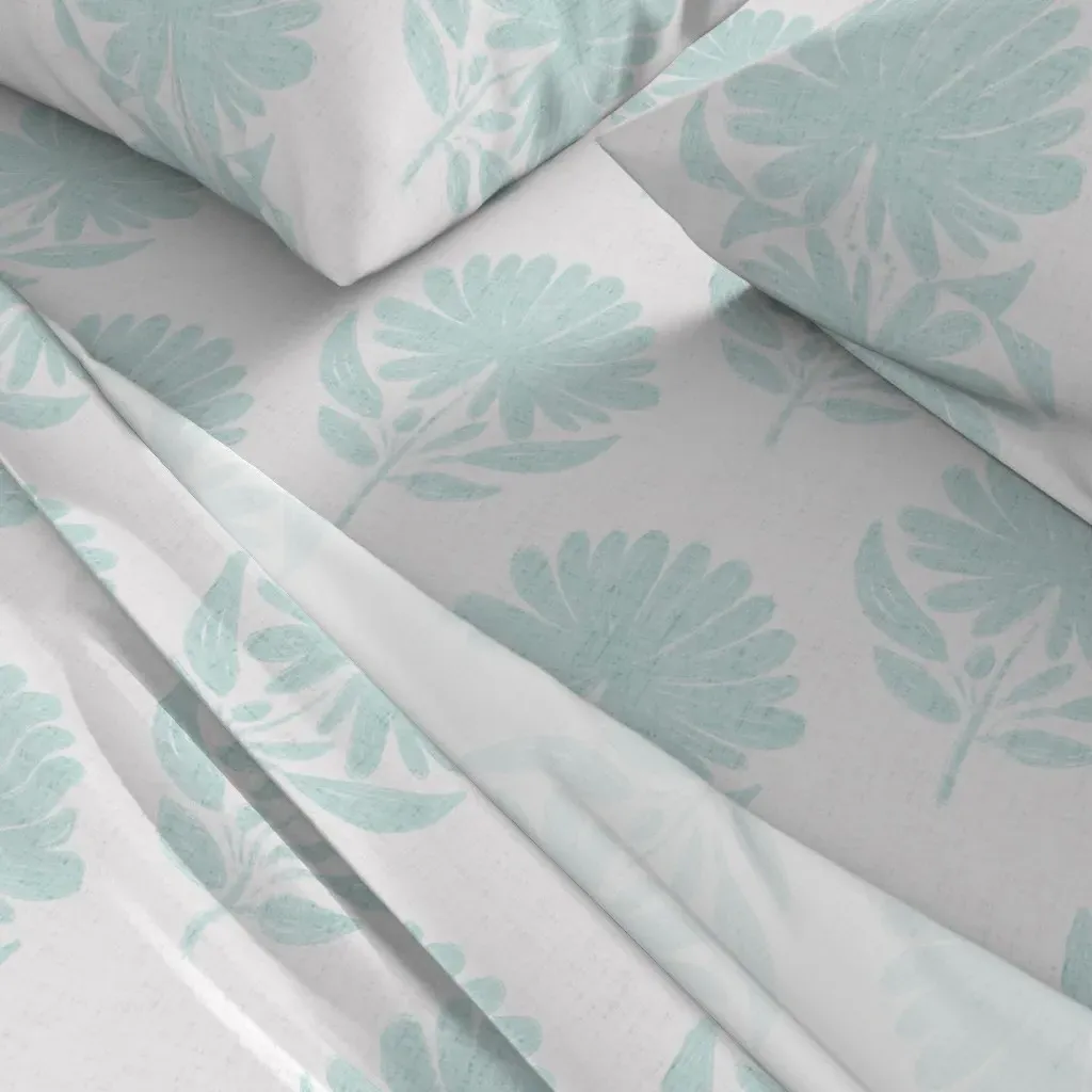 Grunge Floral Full Sheet Set - Sea Glass Green alternate view