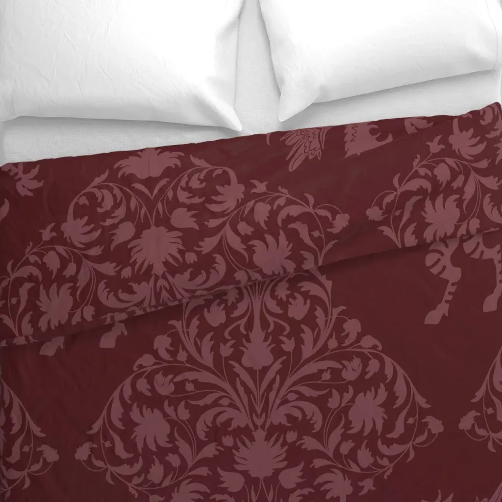 Gryphon And Floral Ornament Duvet Cover - Crimson alternate view