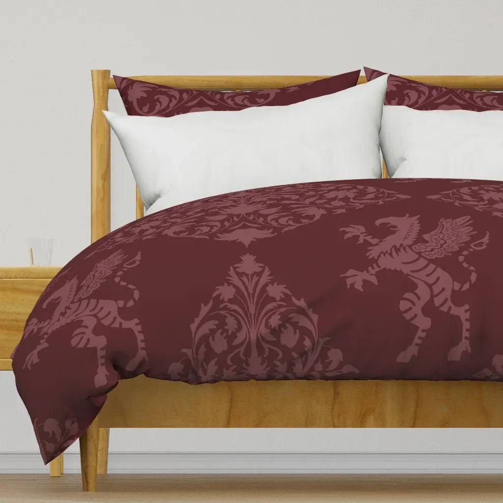 Gryphon And Floral Ornament Duvet Cover - Crimson product